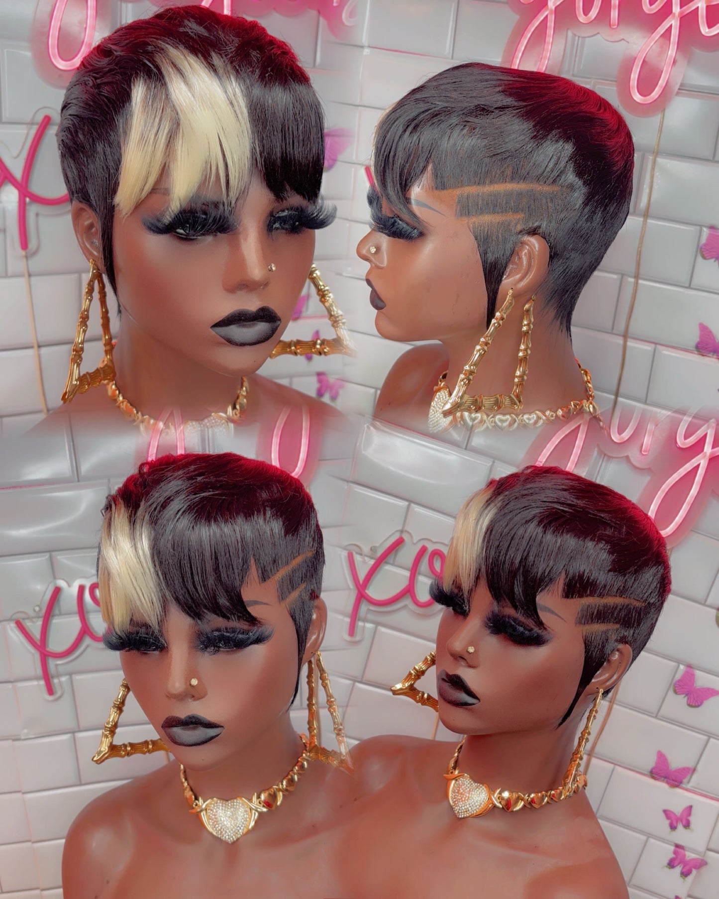 Shaved pixie cut w/blonde