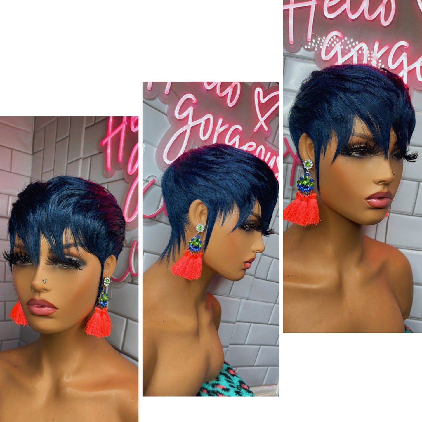 Dark blue pixie cut wig