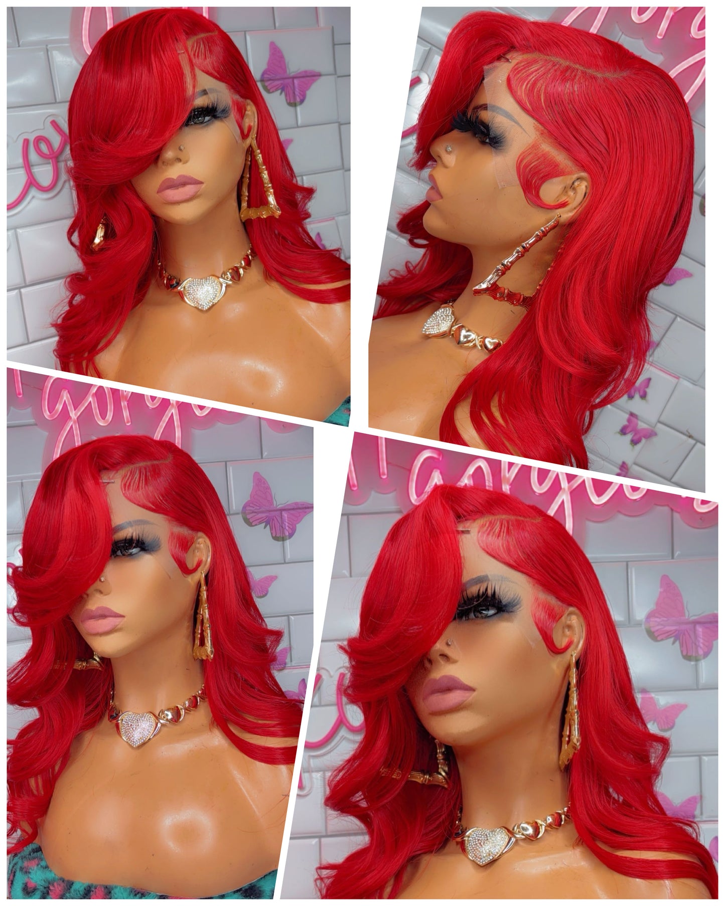 Red side part wig