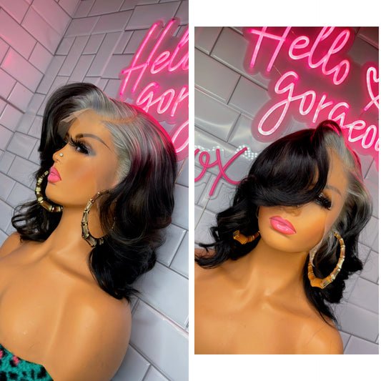 Platinum and black frontal bob wig