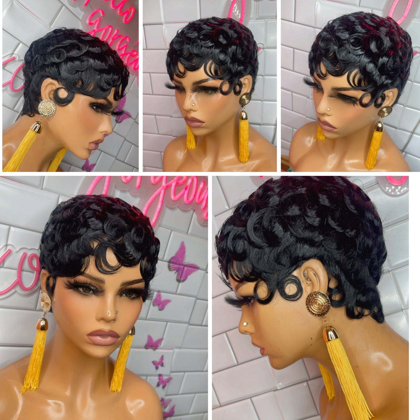 Pincurl pixie cut wig