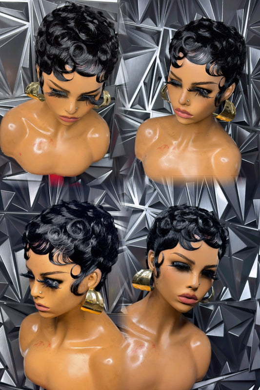 Glueless pincurl pixie wig