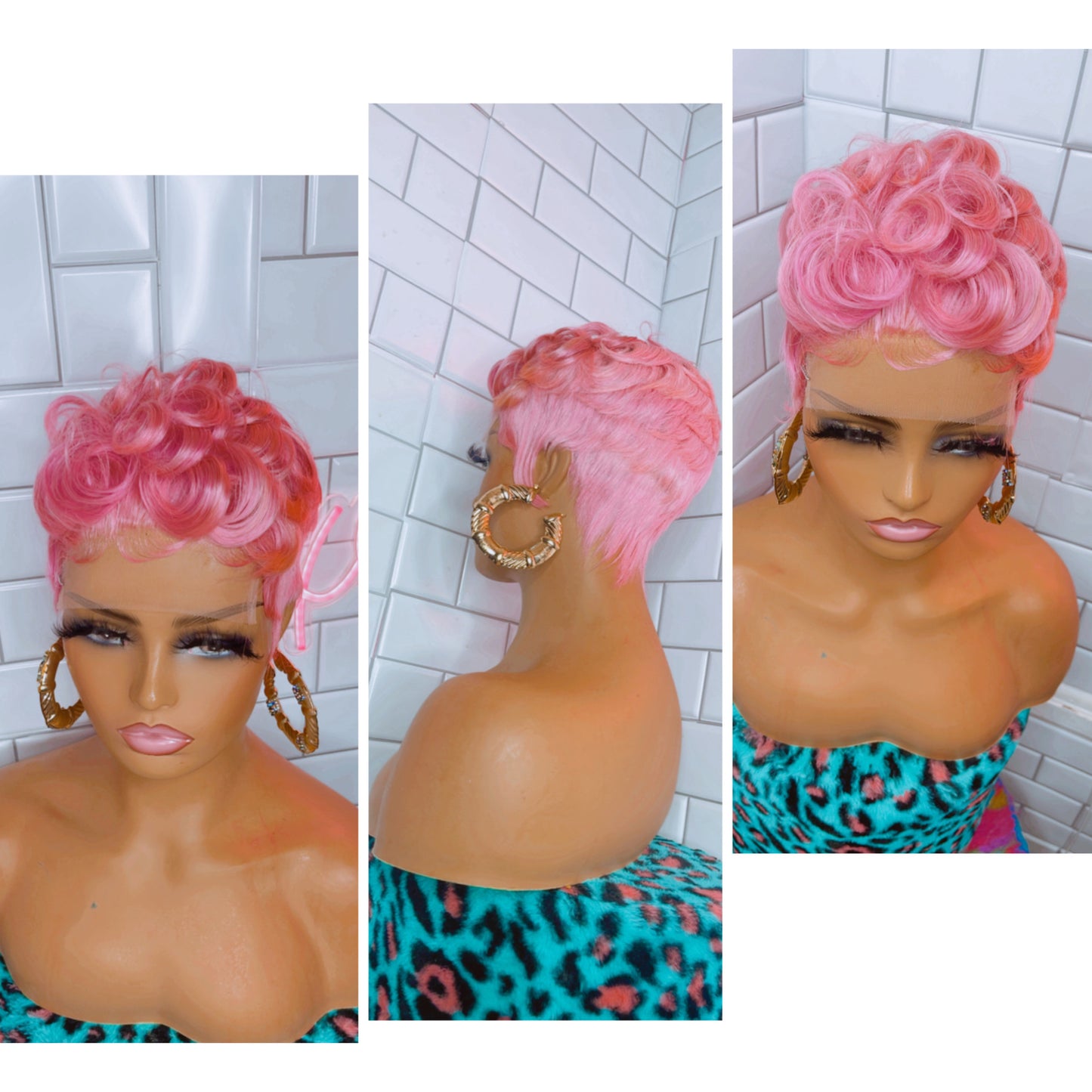 Pink closure pixie wig