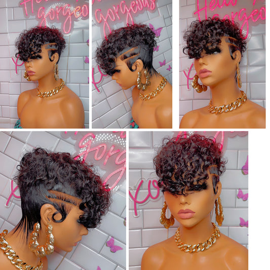 Curly wet n wavy pixie cut wig